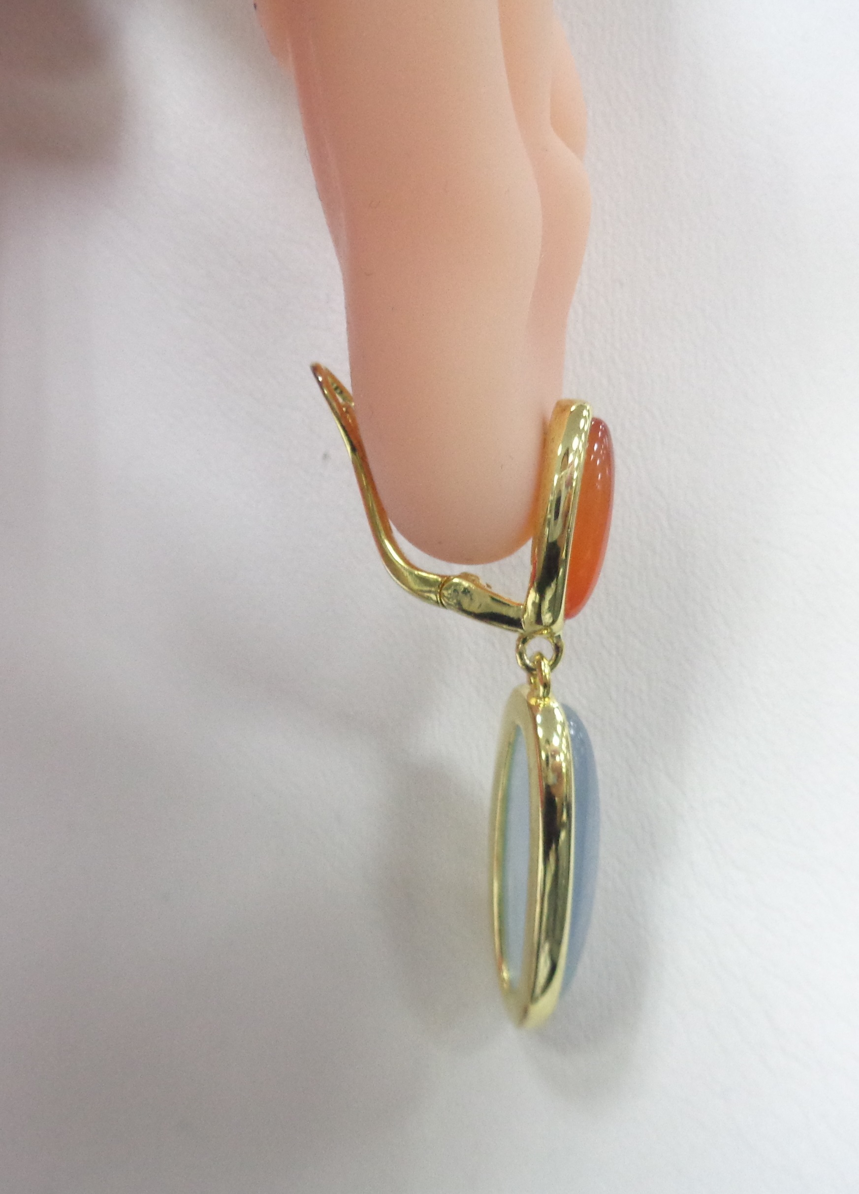 Серебряные серьги с аквамаринами и халцедонами